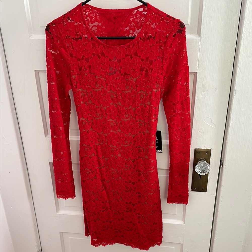 Express Red Long Sleeve Bodycon Dress